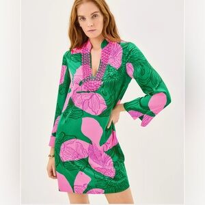 Lilly Pulitzer Irella Caftan Dress new Kitts Green Oversized Sunset Shadows